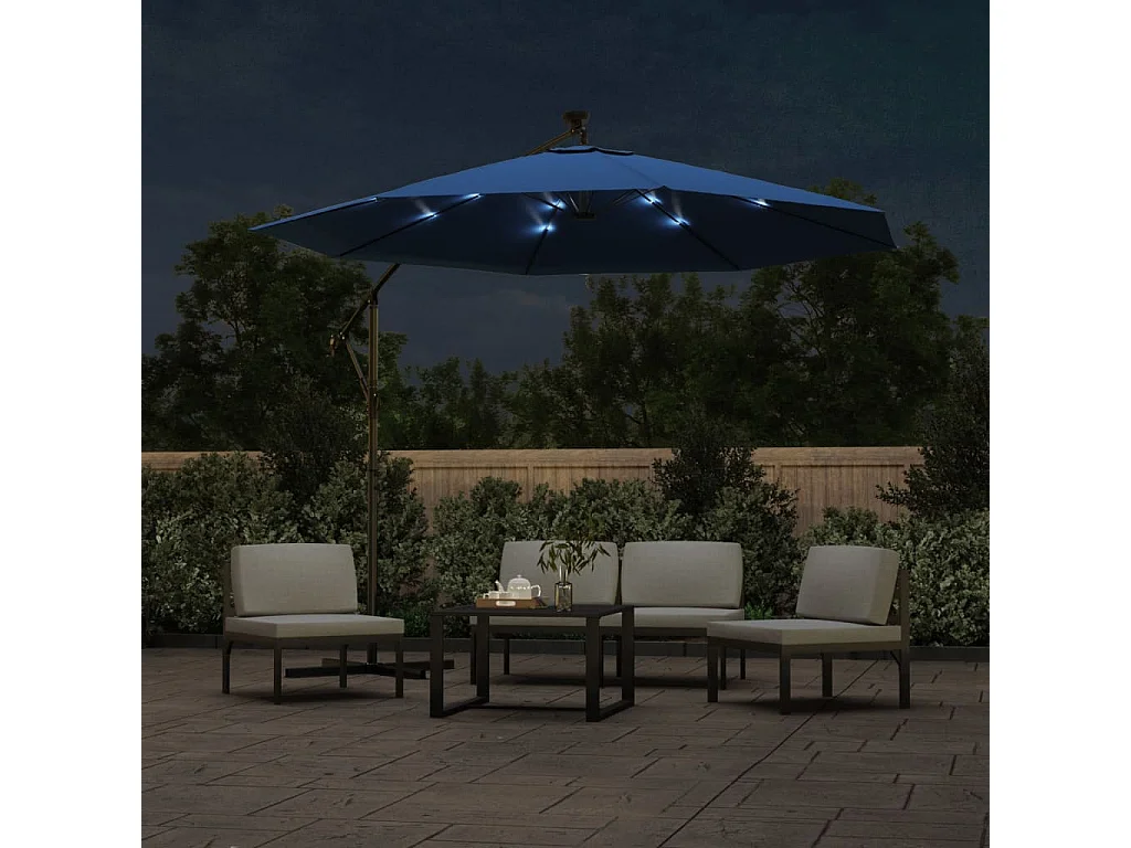 Carrickboy  Zweefparasol met LED en stalen paal 300 cm azuurblauw
