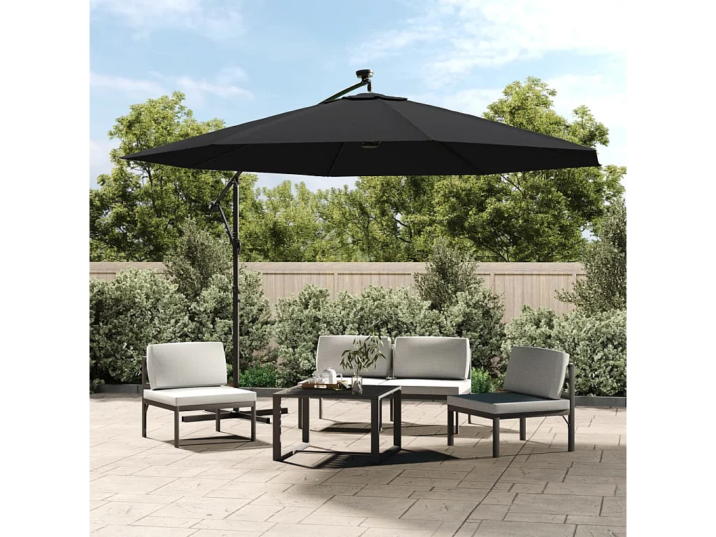 Carrickboy  Parasol de jardin en porte-à-faux avec lumières LED noir 350 cm