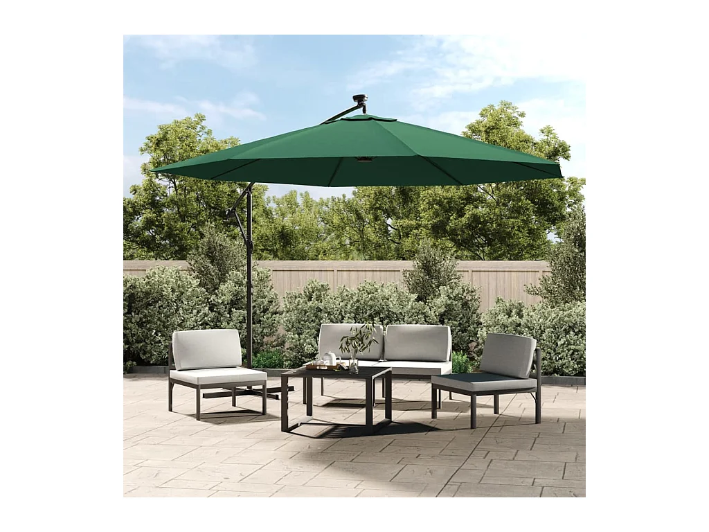 Carrickboy  Zweefparasol met LED-verlichting en metalen paal 350 cm groen