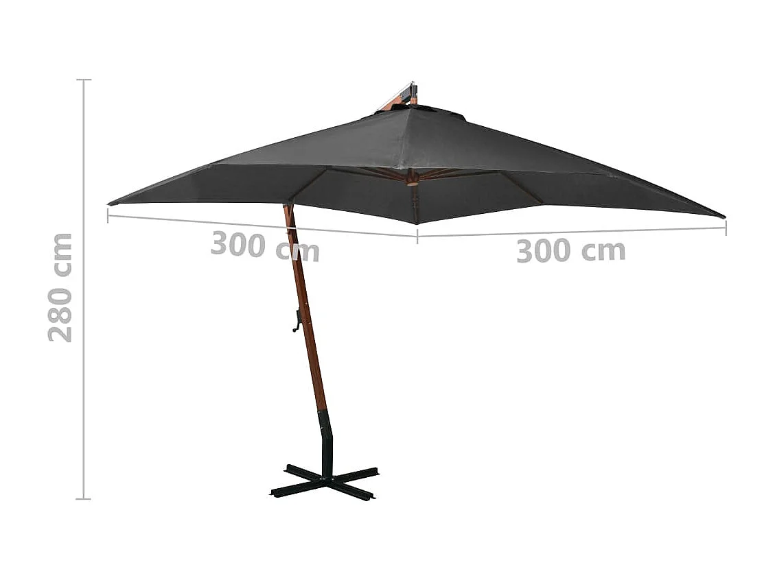Gryndis  Parasol de jardin suspendu avec mât Anthracite bois de sapin