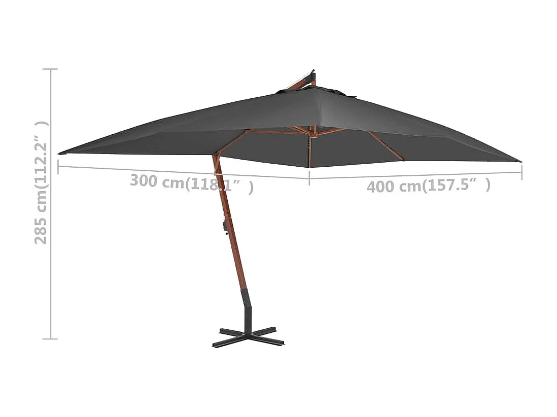 Yukon  Parasol de jardin en porte-à-faux avec mât en bois anthracite