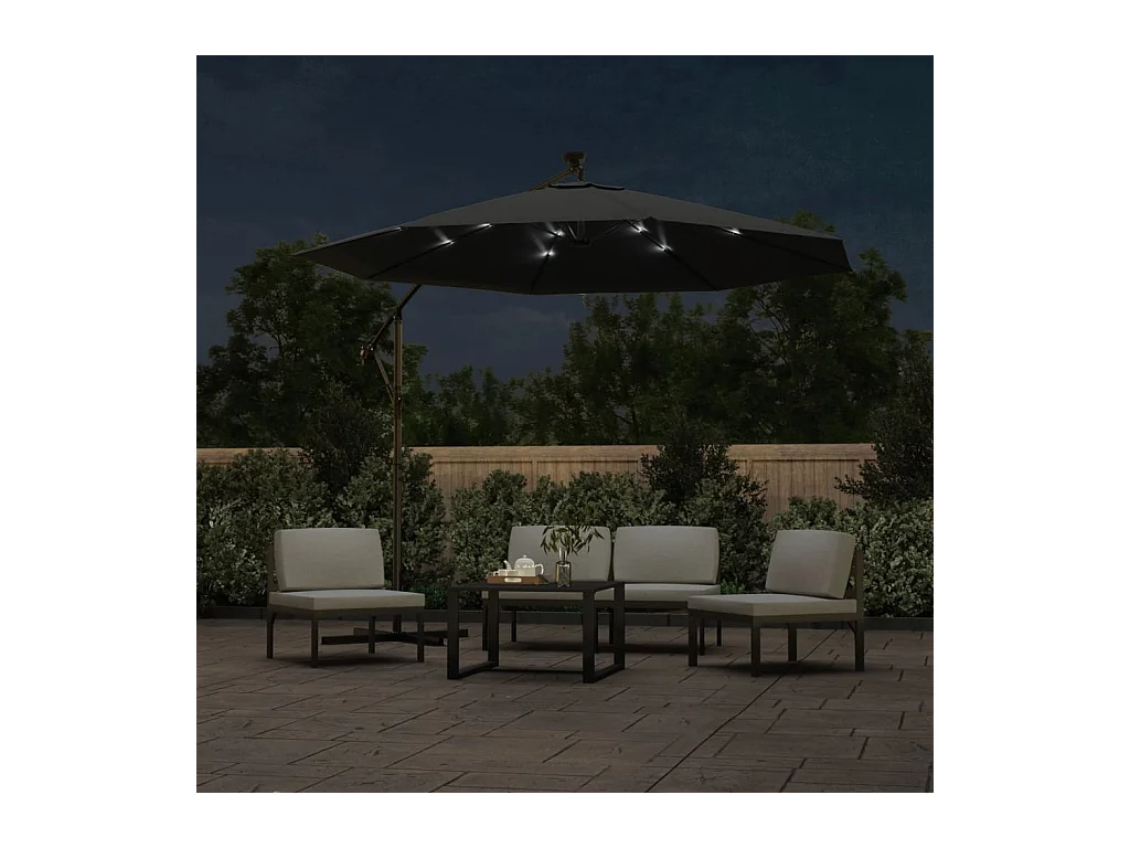Carrickboy  Parasol de jardin en porte-à-faux et lumières LED mât en acier