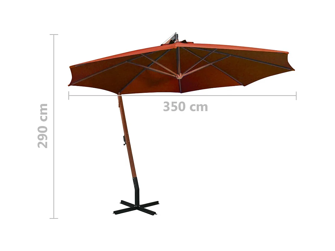 Gryndis  Parasol de jardin suspendu avec mât terre cuite bois de sapin
