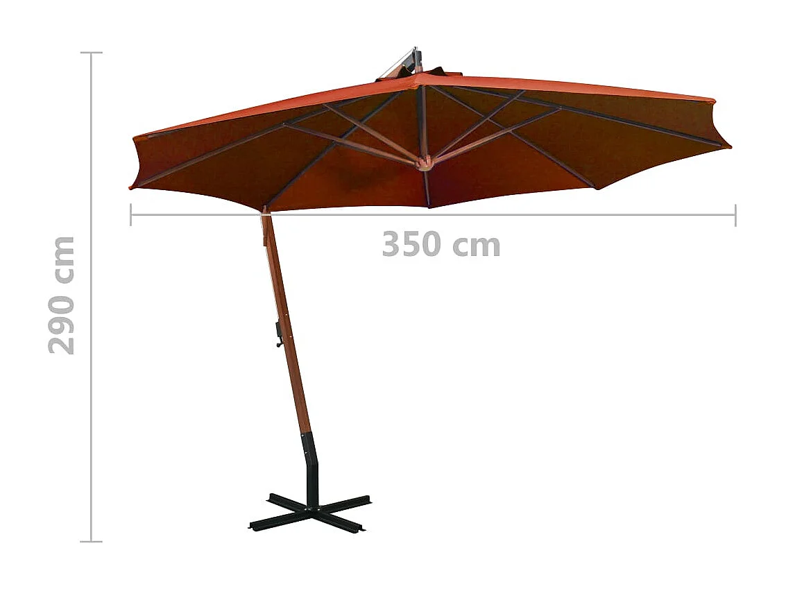 Gryndis  Parasol de jardin suspendu avec mât terre cuite bois de sapin