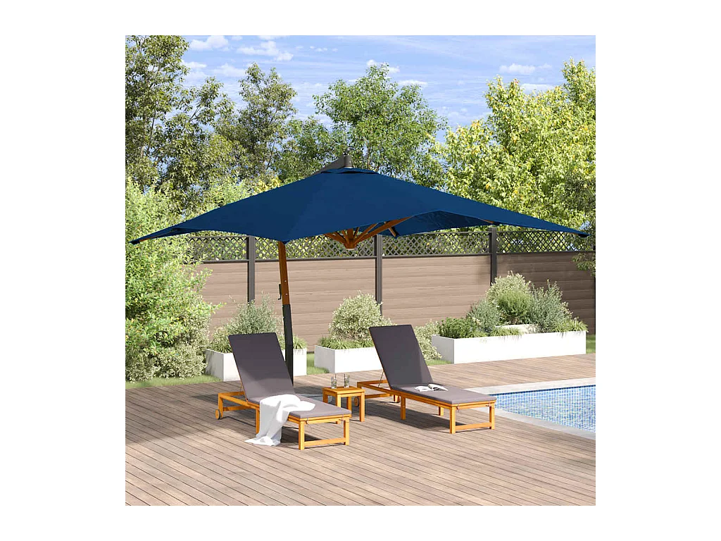 Tjerka  Parasol de jardin en porte-à-faux avec mât en bois bleu azuré