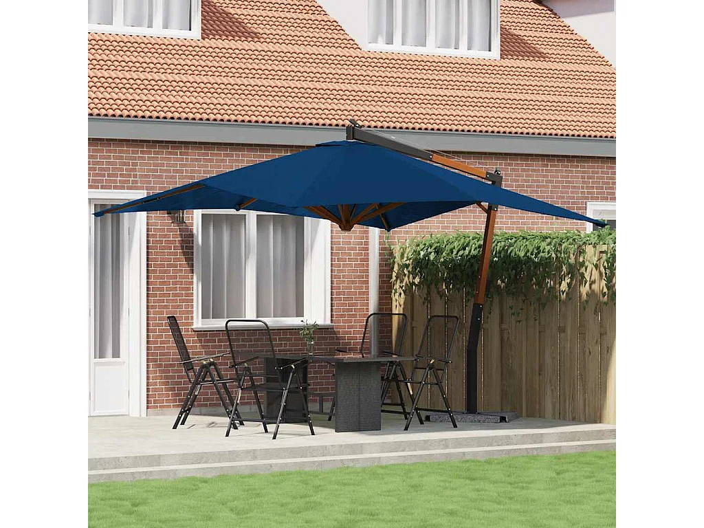 Tjerka  Parasol de jardin en porte-à-faux avec mât en bois bleu azuré