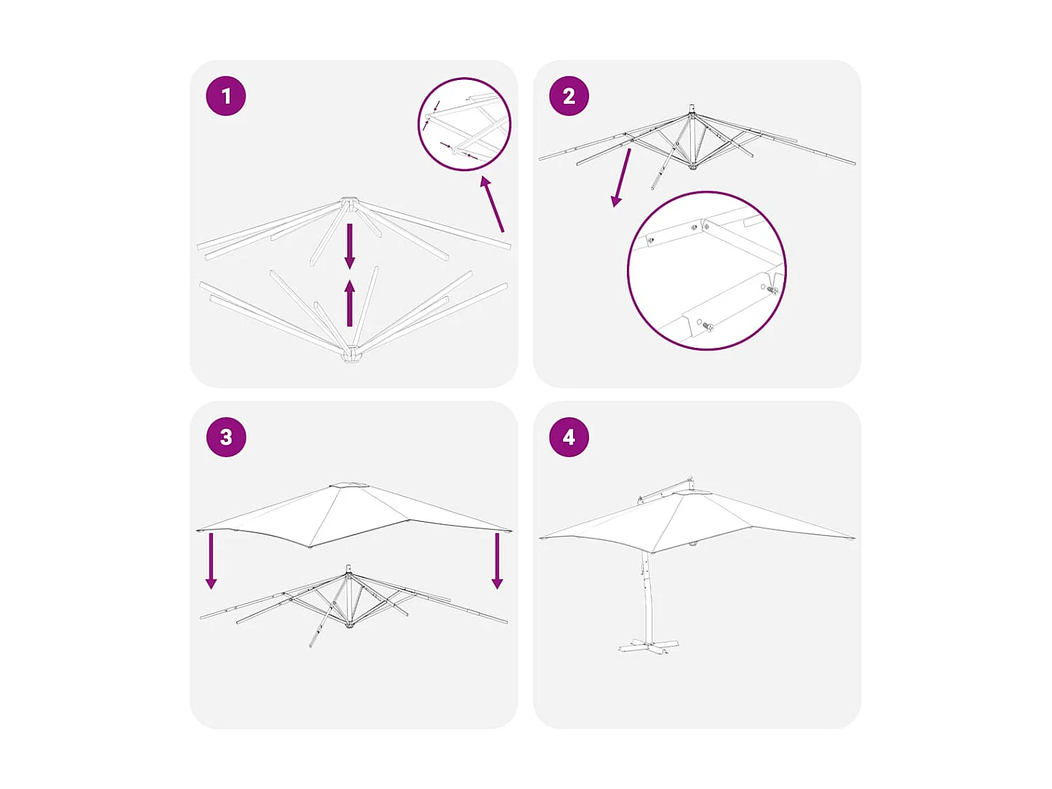 Tjerka  Parasol de jardin en porte-à-faux avec mât en bois bleu azuré