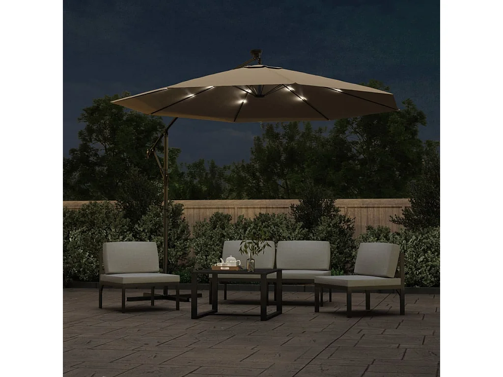 Carrickboy  Zweefparasol met LED-verlichting stalen paal 300 cm taupe