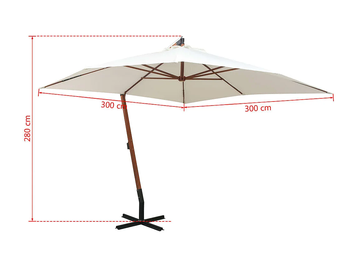 Gryndis  Parasol suspendu avec poteau en bois 300x300 cm blanc