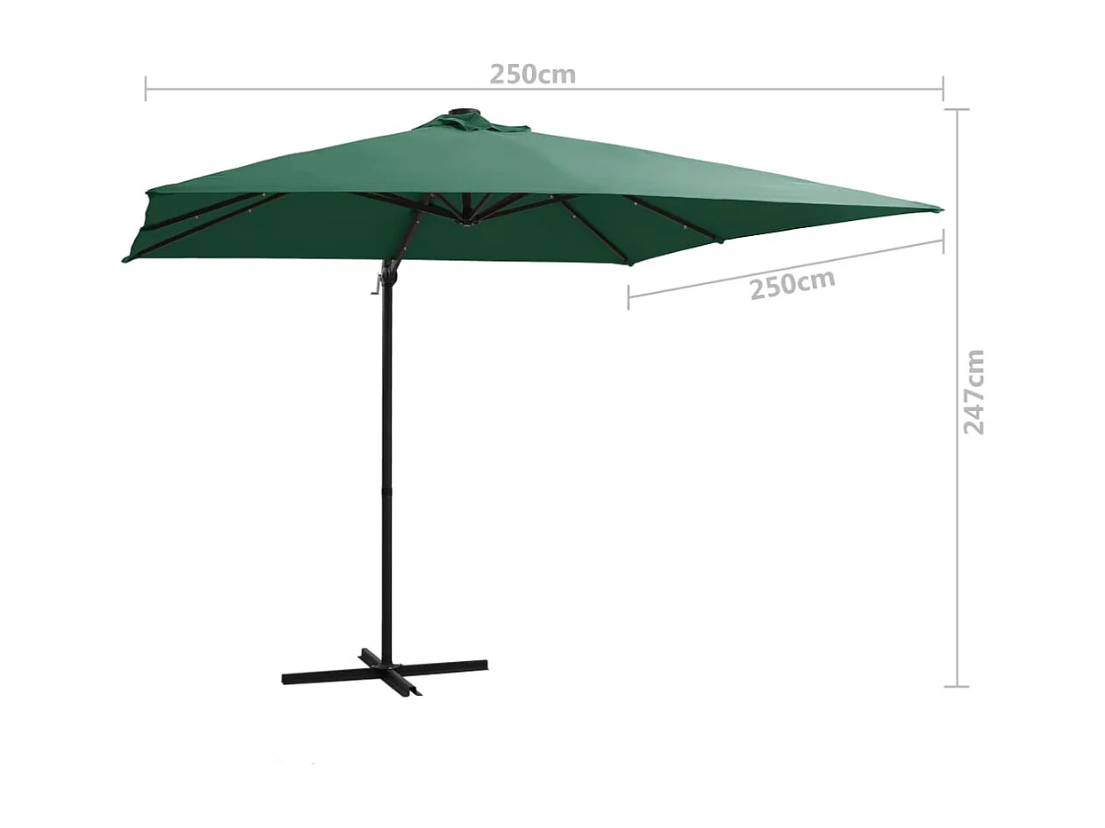 Xyral  Zweefparasol met LED en stalen paal 250x250 cm groen