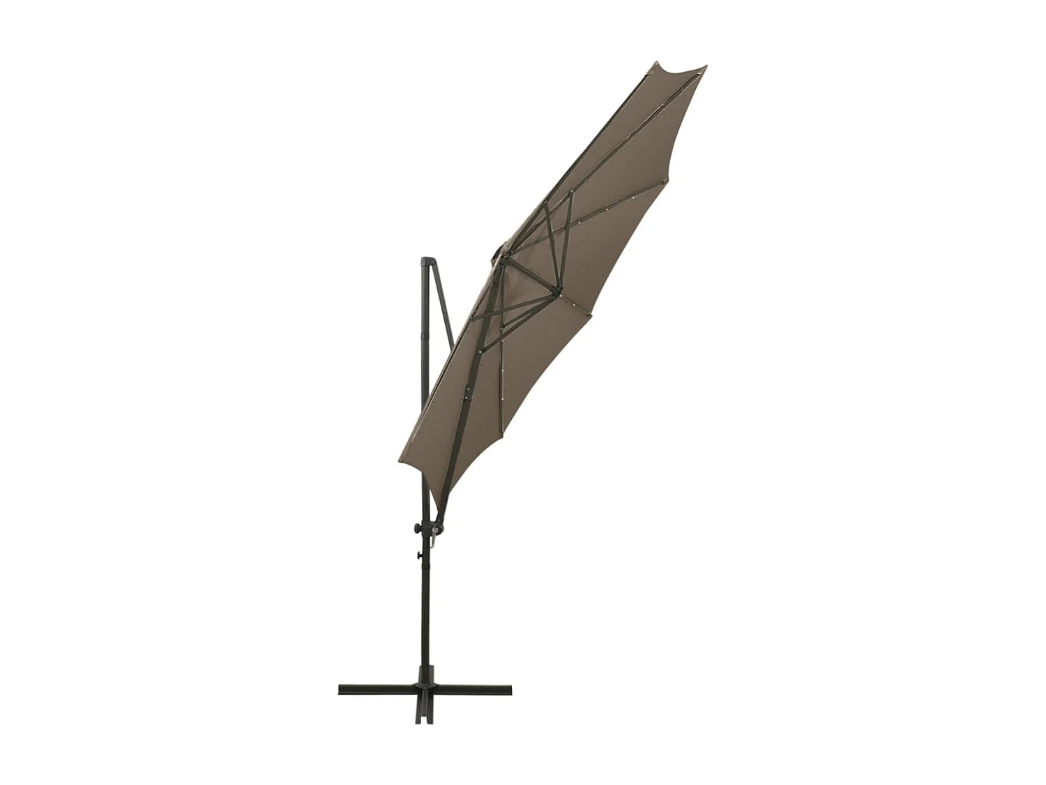 Ekin  Parasol de jardin en porte-à-faux et mât et lumières LED taupe