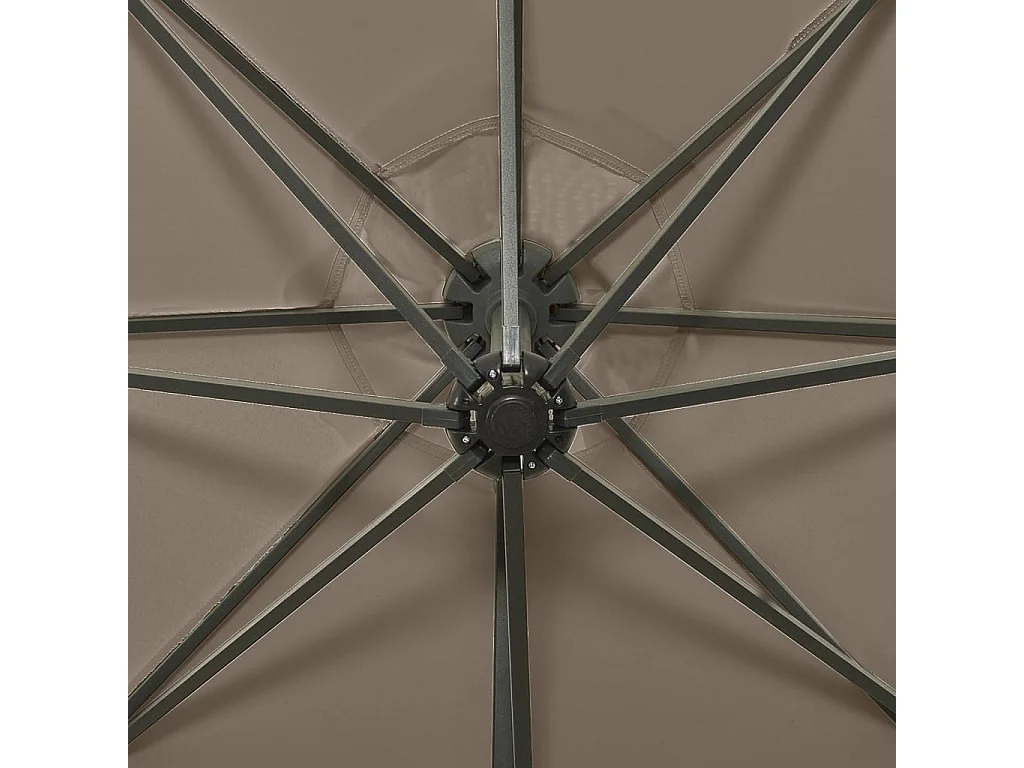 Ekin  Parasol de jardin en porte-à-faux et mât et lumières LED taupe