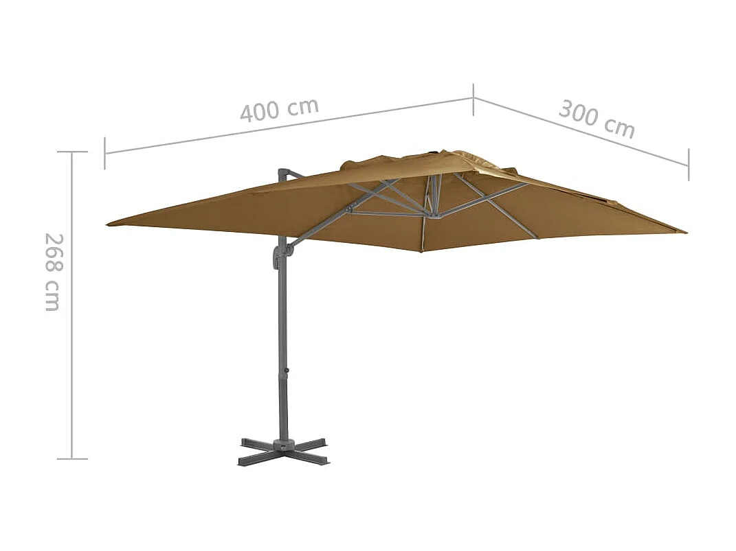 Church Point  Zwevende parasol met aluminium paal 400x300 cm taupe