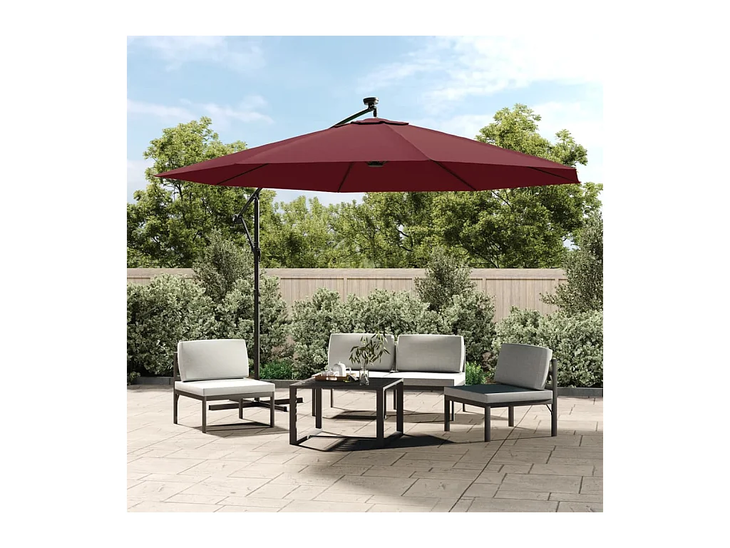 Carrickboy  Parasol de jardin en porte-à-faux lumières LED rouge bordeaux