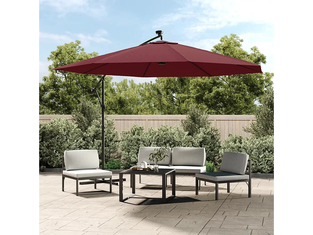 Carrickboy  Parasol de jardin en porte-à-faux lumières LED rouge bordeaux