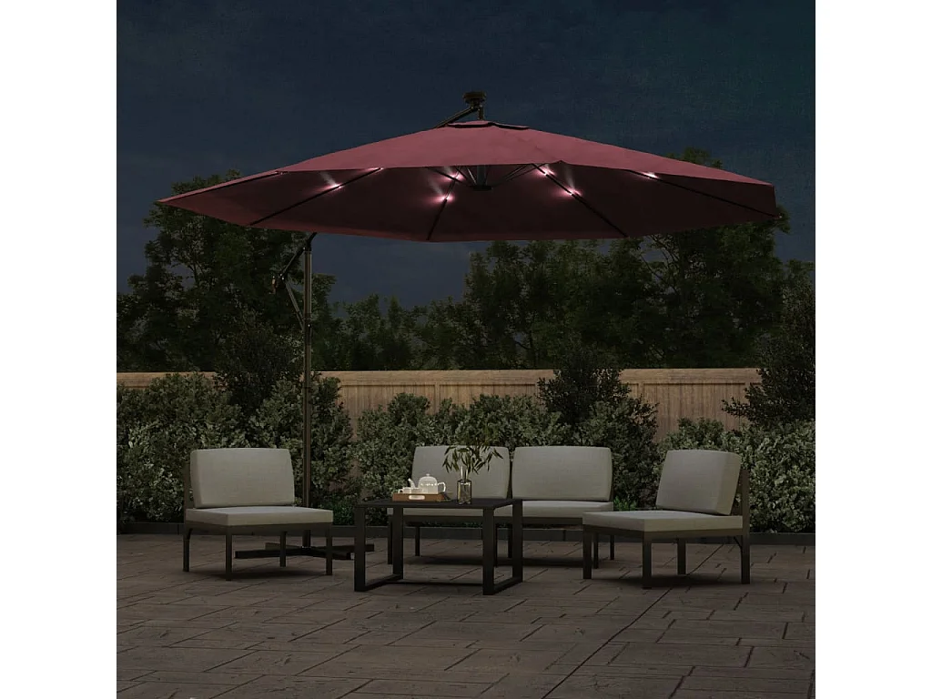 Carrickboy  Parasol de jardin en porte-à-faux lumières LED rouge bordeaux