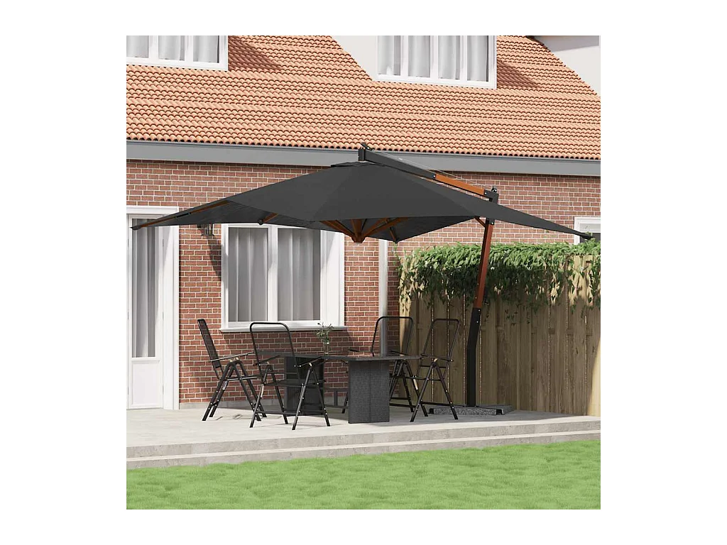 Tjerka  Parasol de jardin en porte-à-faux avec mât en bois anthracite