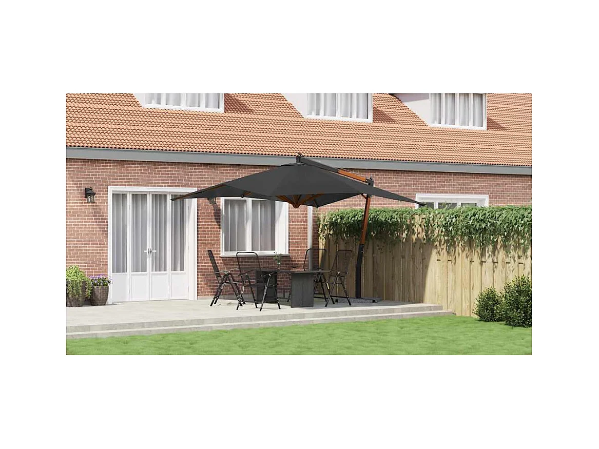Tjerka  Parasol de jardin en porte-à-faux avec mât en bois anthracite