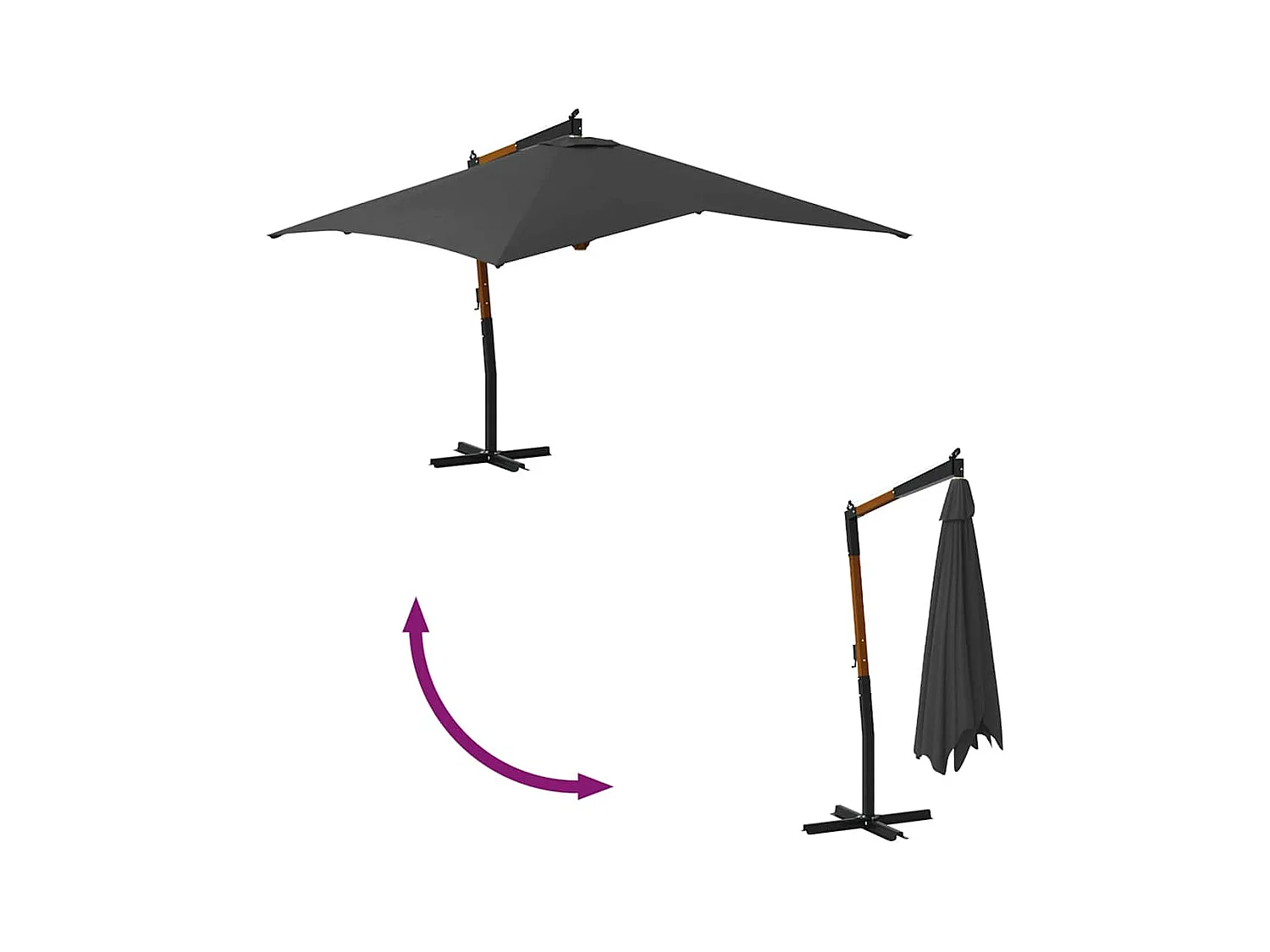 Tjerka  Parasol de jardin en porte-à-faux avec mât en bois anthracite