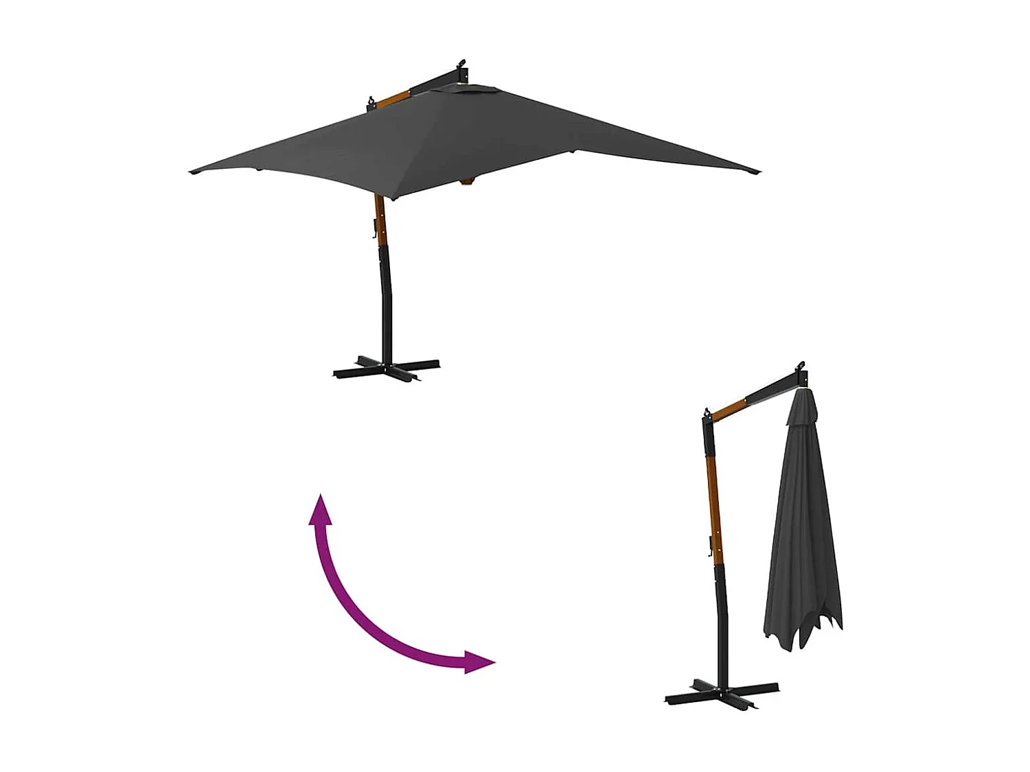 Tjerka  Zweefparasol met houten paal 400x300 cm antracietkleurig