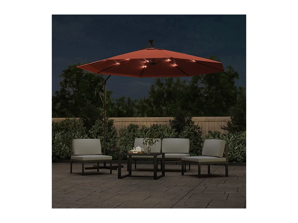 Carrickboy  Parasol de jardin en porte-à-faux et lumières LED mât en acier