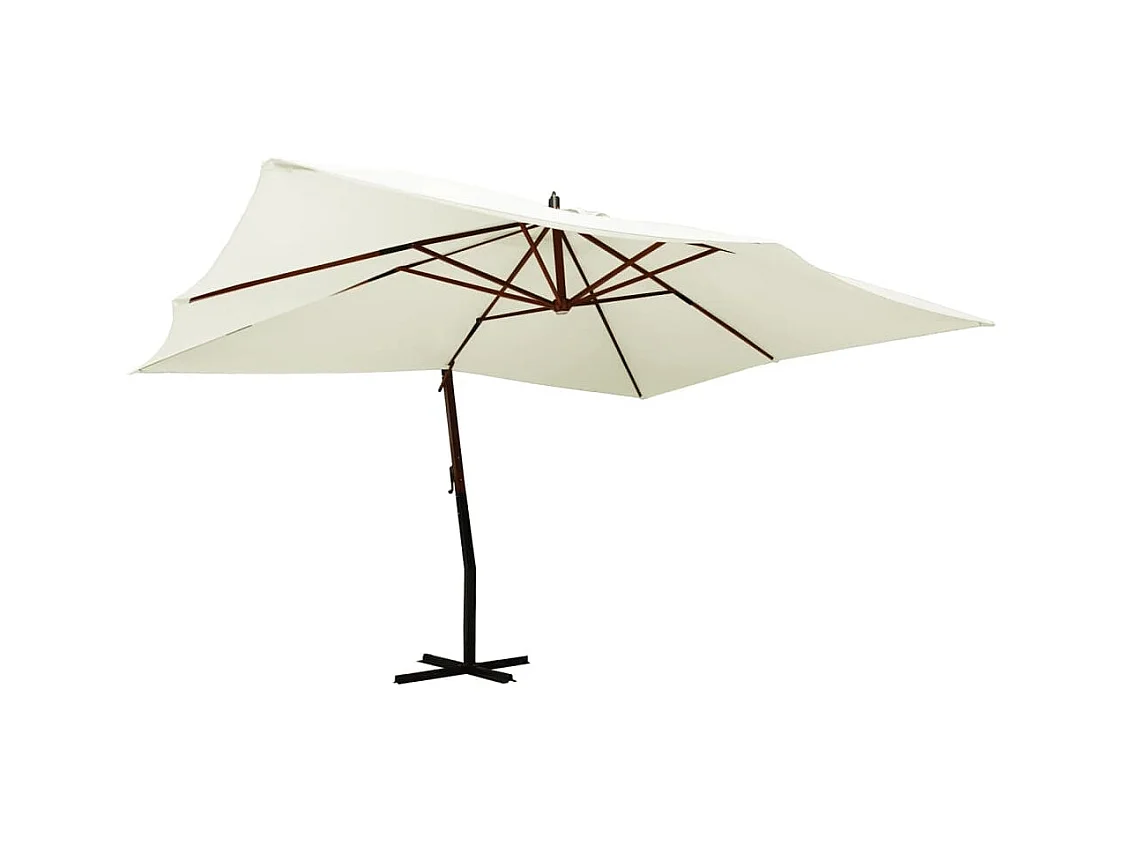 Tjerka  Parasol de jardin en porte-à-faux avec mât en bois blanc sable