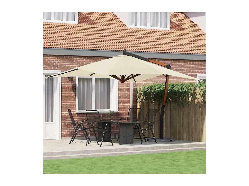 Tjerka  Parasol de jardin en porte-à-faux avec mât en bois blanc sable