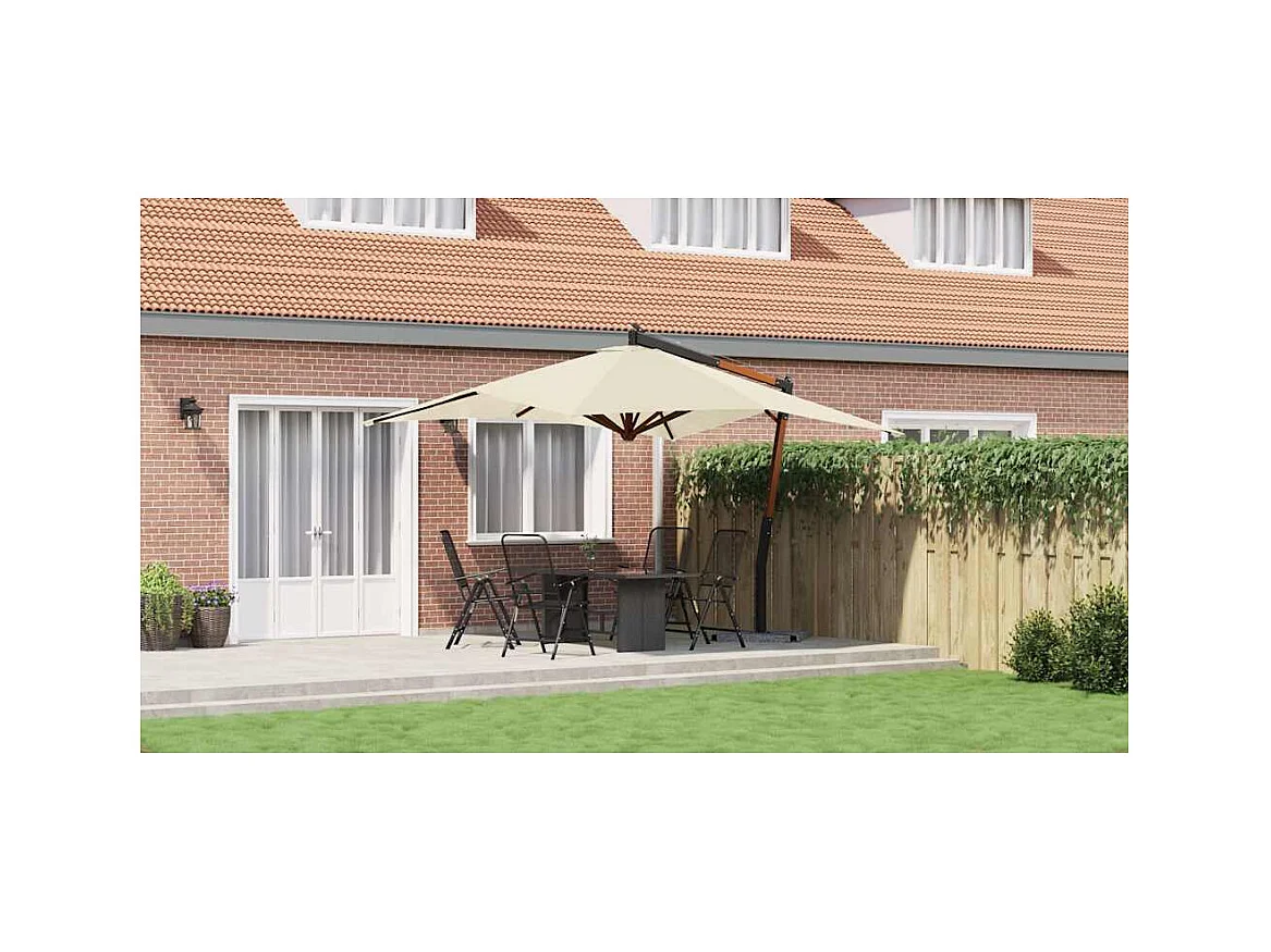 Tjerka  Parasol de jardin en porte-à-faux avec mât en bois blanc sable