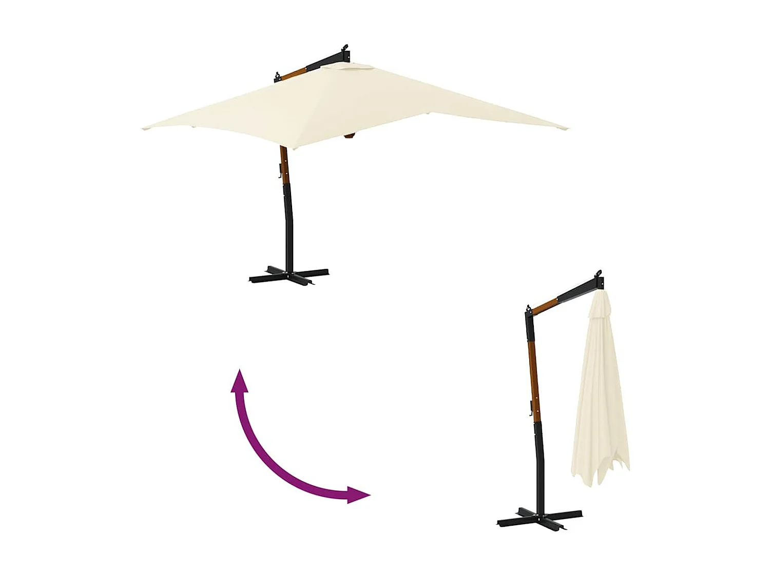 Tjerka  Parasol de jardin en porte-à-faux avec mât en bois blanc sable