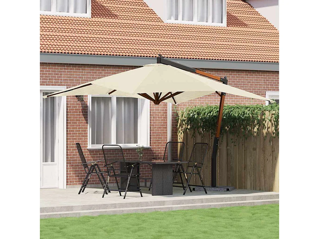 Tjerka  Parasol de jardin en porte-à-faux avec mât en bois blanc sable