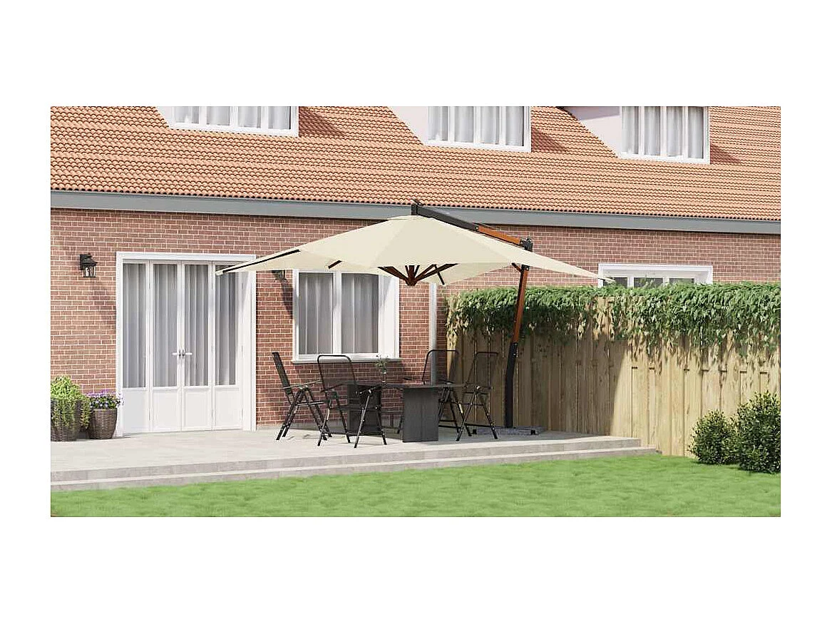 Tjerka  Parasol de jardin en porte-à-faux avec mât en bois blanc sable