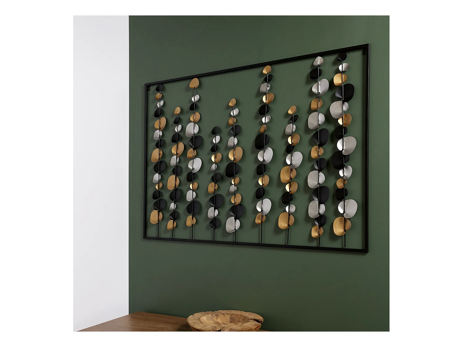 Decoration Murale Metal Fleuri 100x70cm Argent, Noir, Or