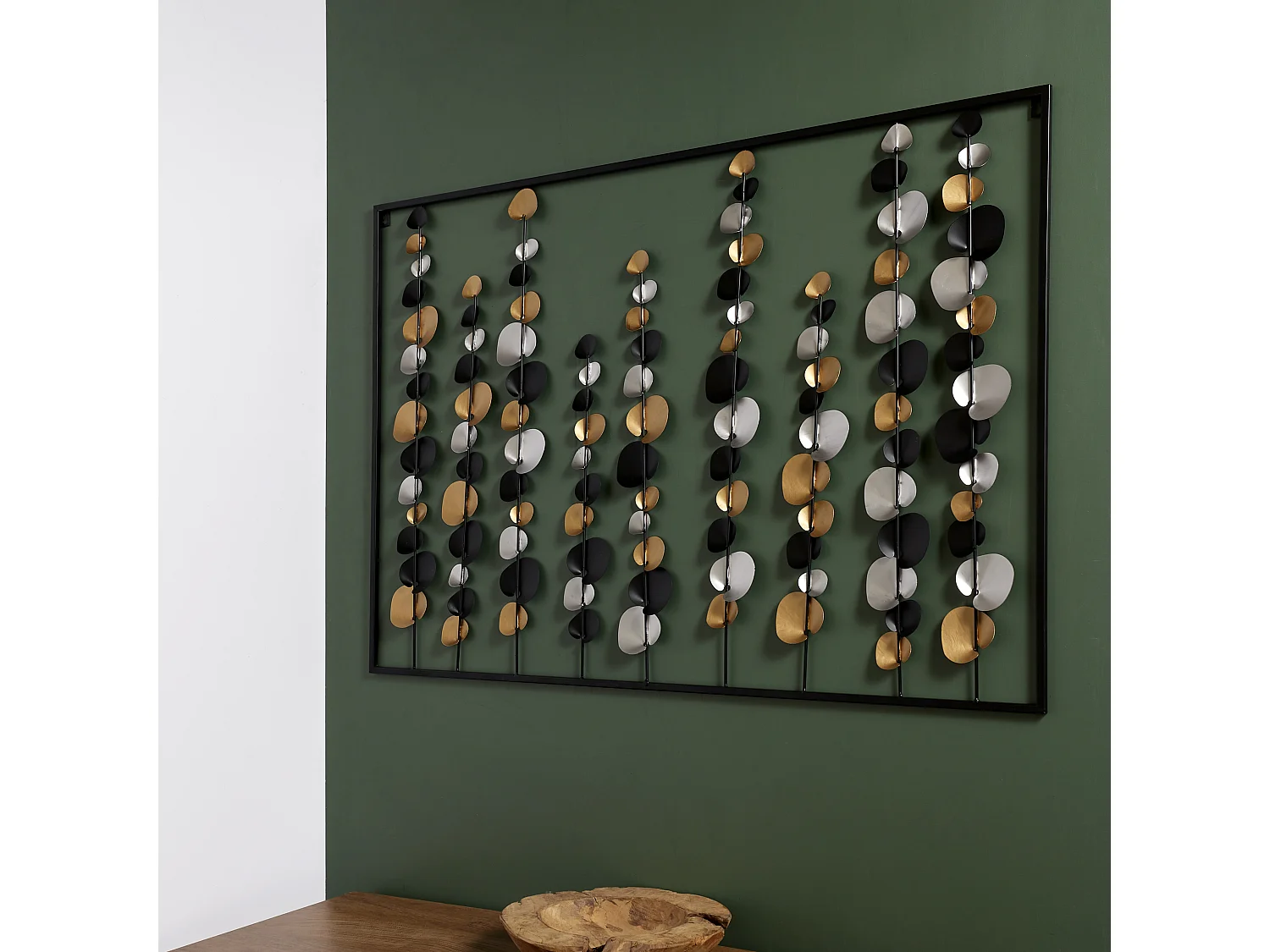 Decoration Murale Metal Fleuri 100x70cm Argent, Noir, Or