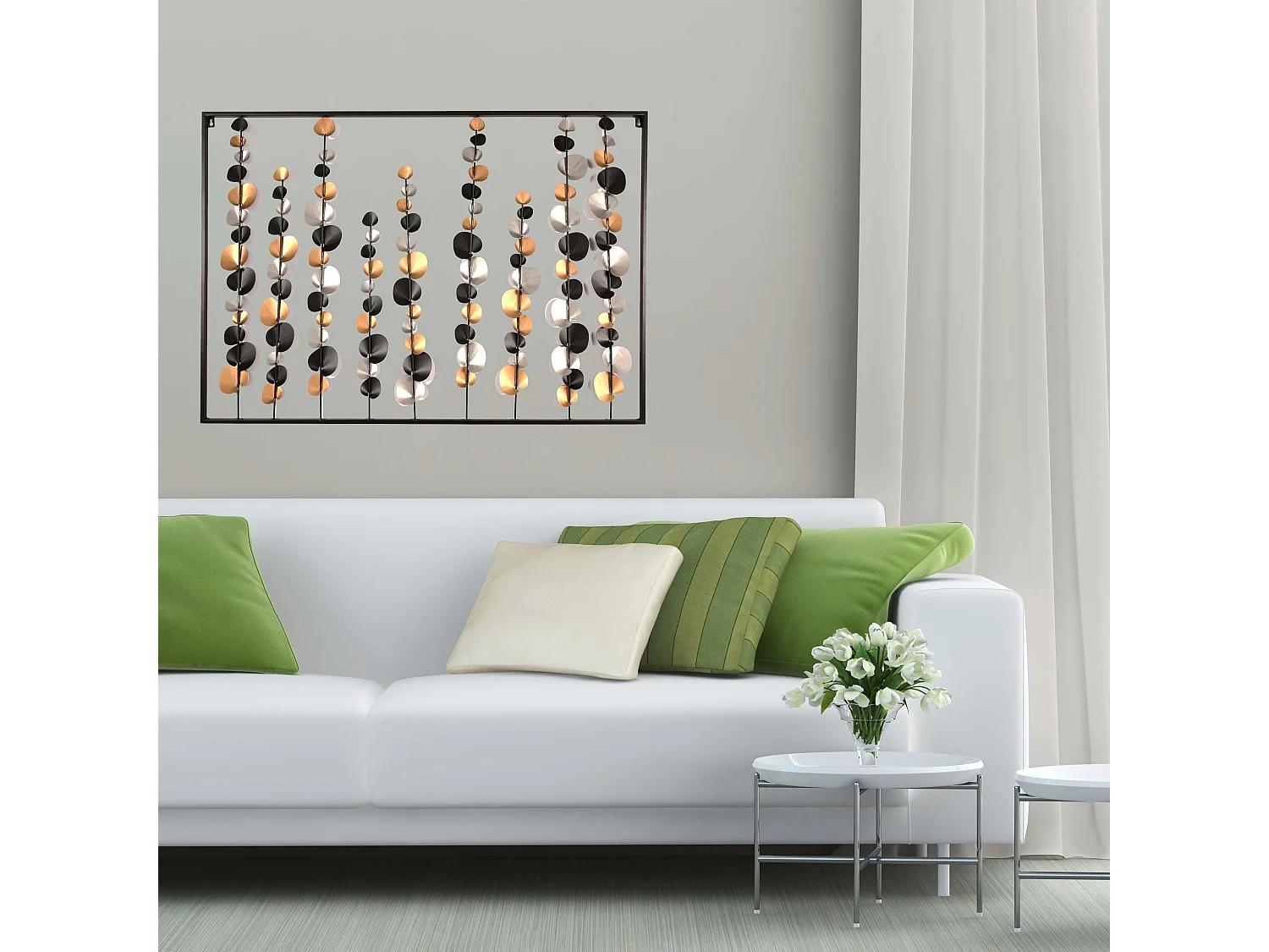 Decoration Murale Metal Fleuri 100x70cm Argent, Noir, Or