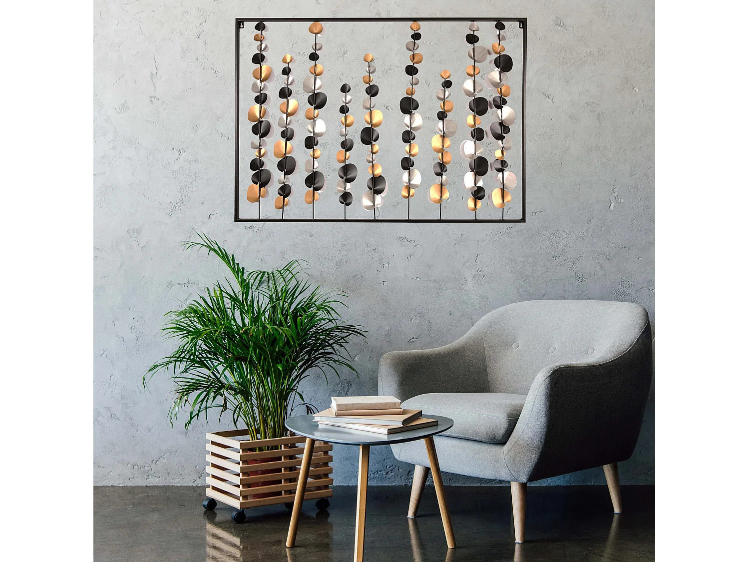 Decoration Murale Metal Fleuri 100x70cm Argent, Noir, Or