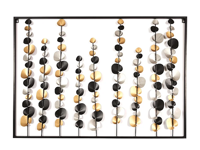 Decoration Murale Metal Fleuri 100x70cm Argent, Noir, Or