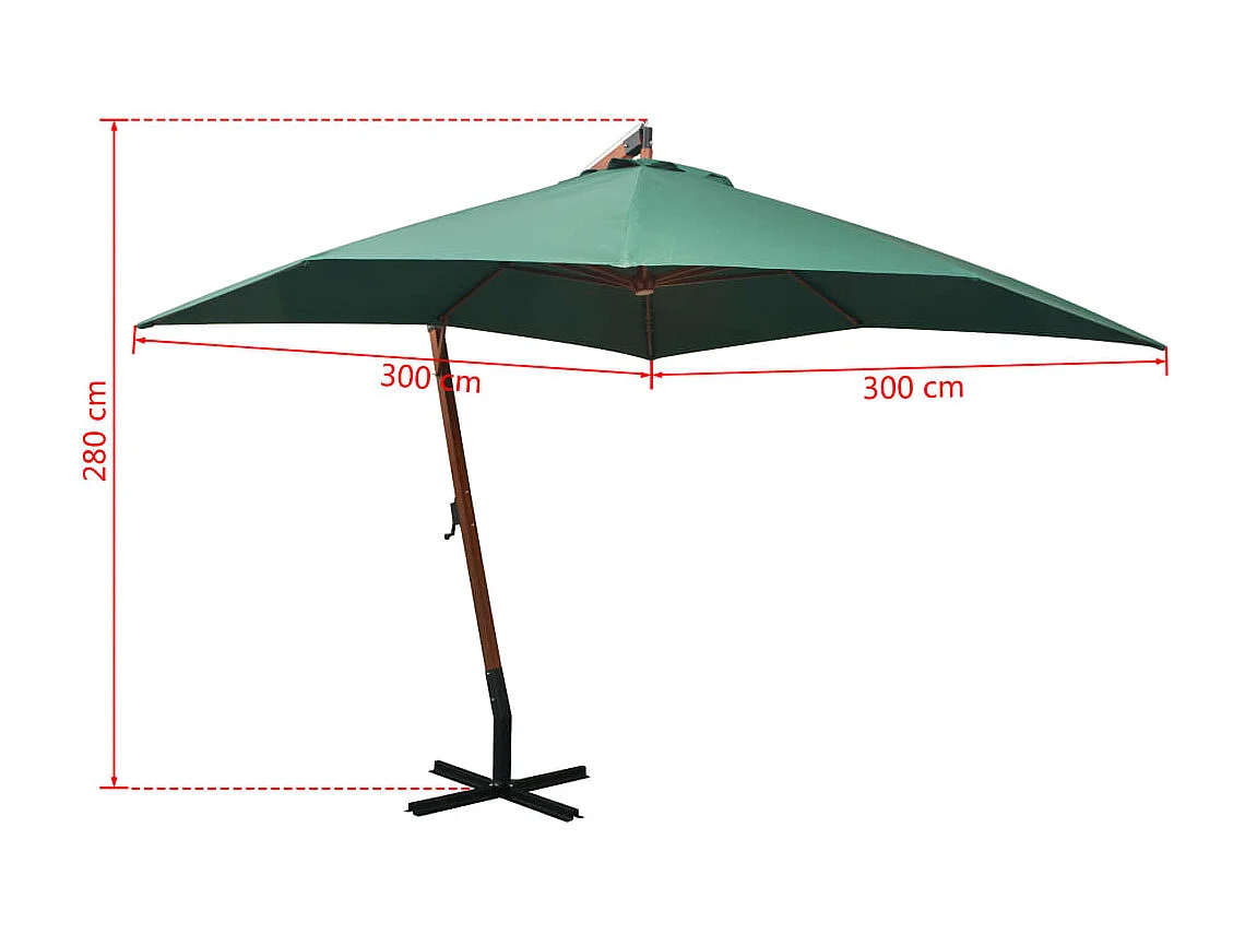 Gryndis  Parasol suspendu avec poteau en bois 300x300 cm vert