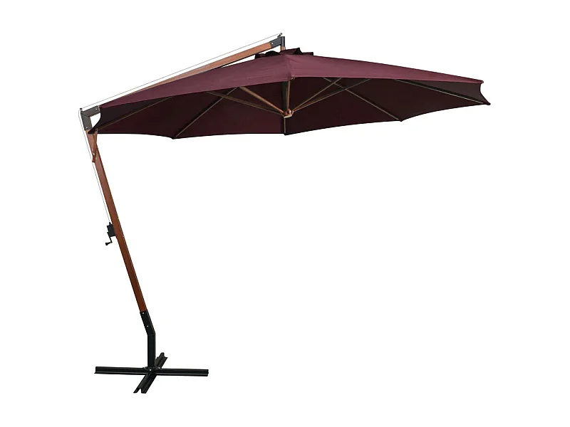 Gryndis  Parasol de jardin suspendu et mât rouge bordeaux bois de sapin
