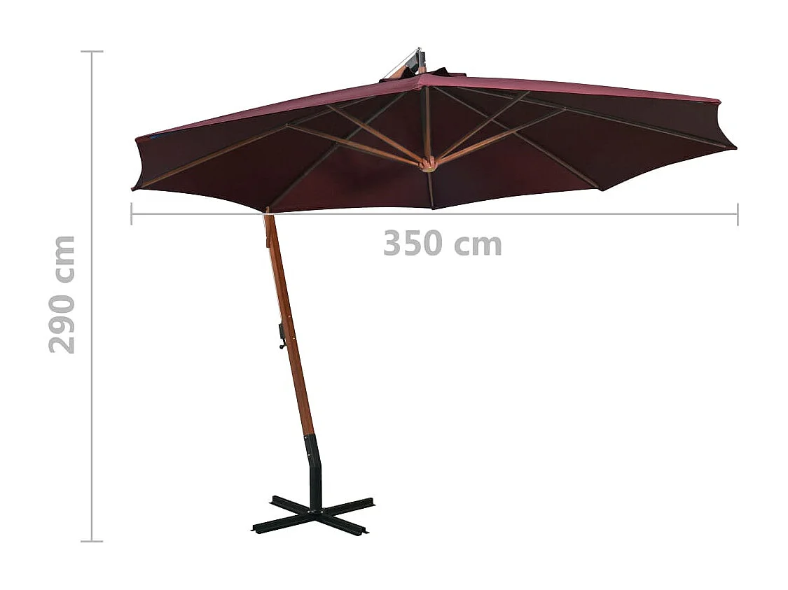 Gryndis  Parasol de jardin suspendu et mât rouge bordeaux bois de sapin
