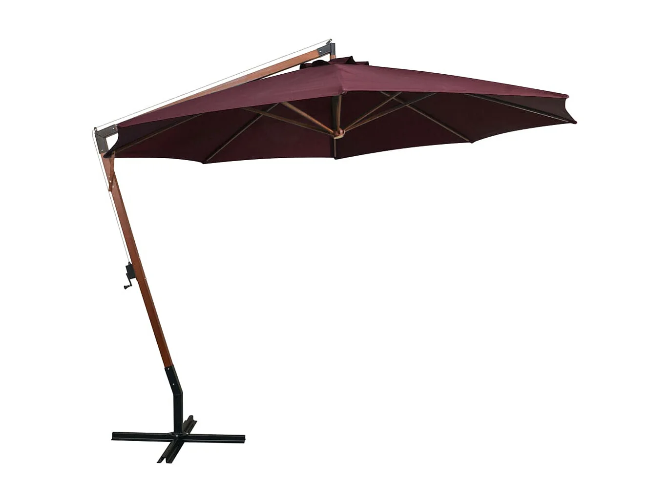 Gryndis  Parasol de jardin suspendu et mât rouge bordeaux bois de sapin