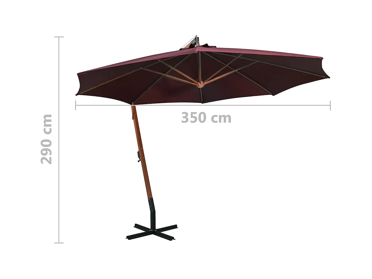 Gryndis  Parasol de jardin suspendu et mât rouge bordeaux bois de sapin