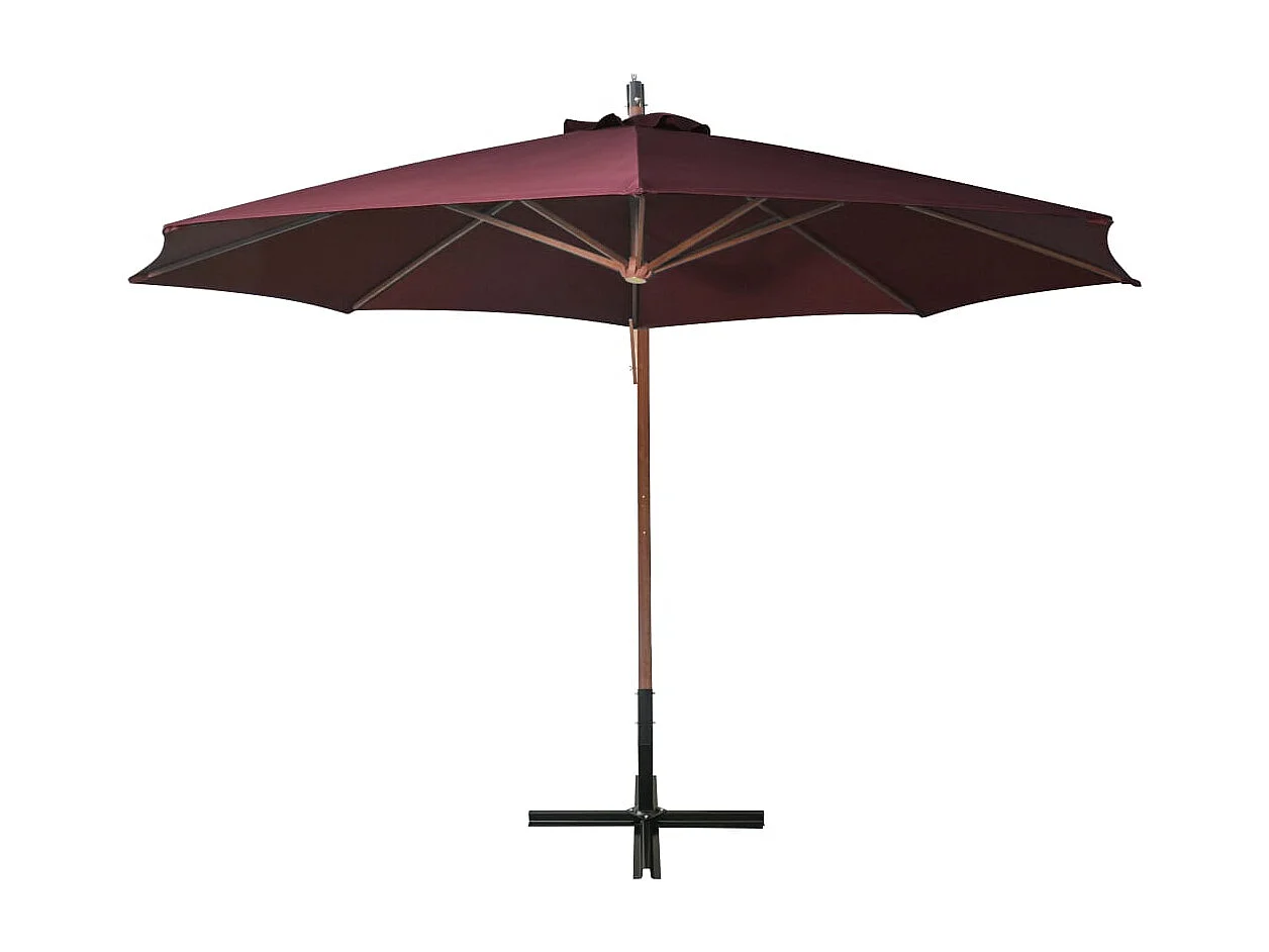 Gryndis  Parasol de jardin suspendu et mât rouge bordeaux bois de sapin
