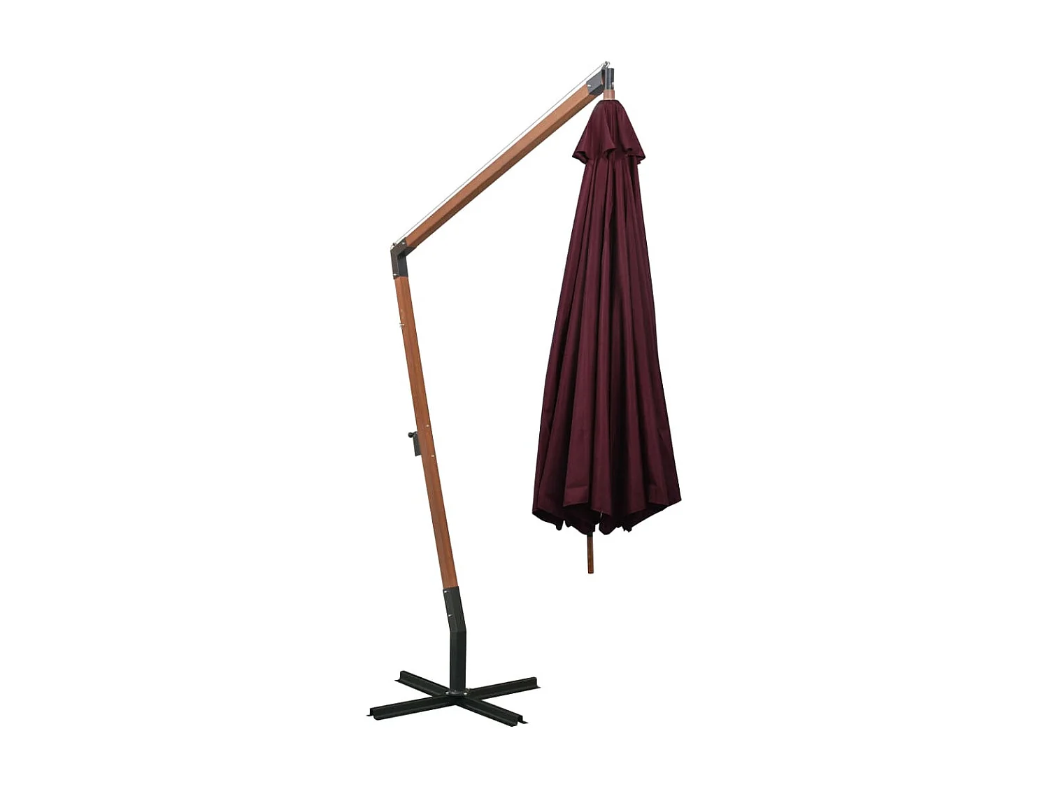 Gryndis  Parasol de jardin suspendu et mât rouge bordeaux bois de sapin