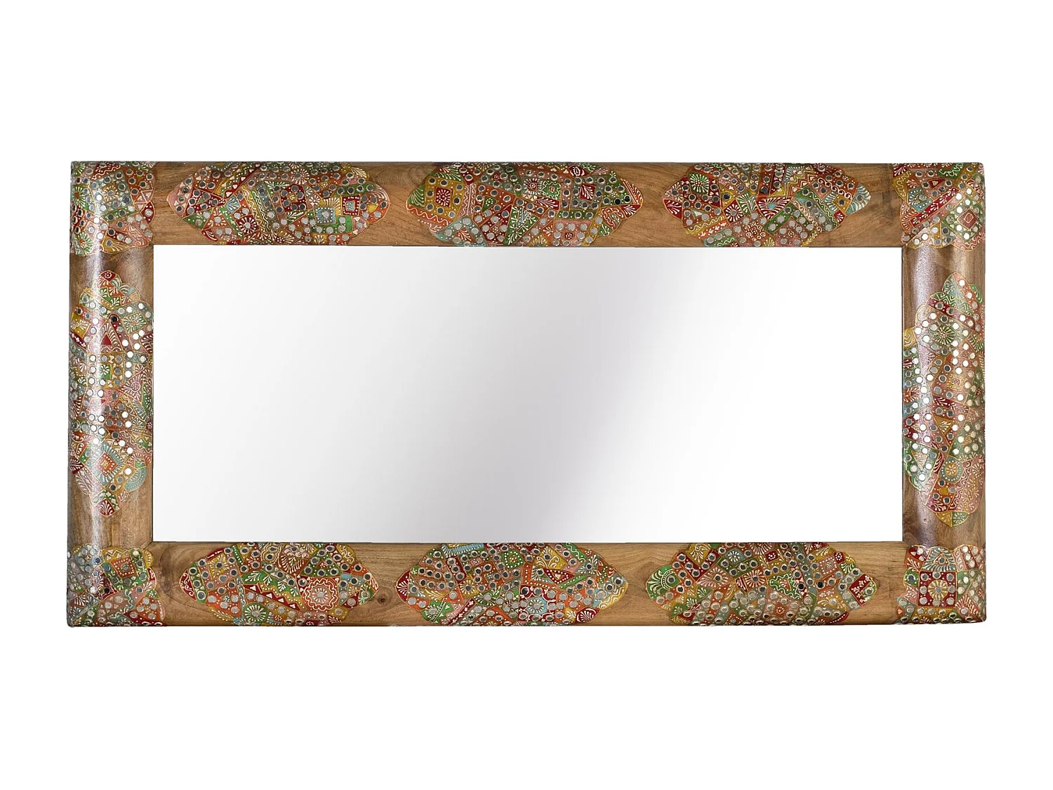 Miroir en bois de manguier avec mosaïques artisanales multicolores