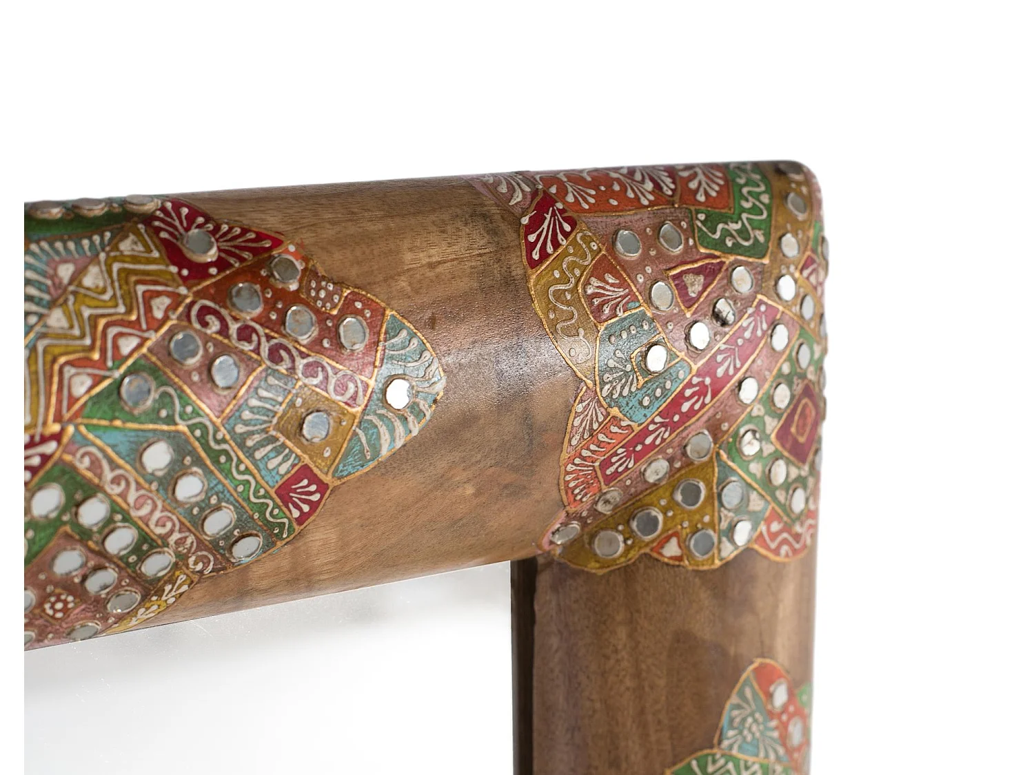 Miroir en bois de manguier avec mosaïques artisanales multicolores