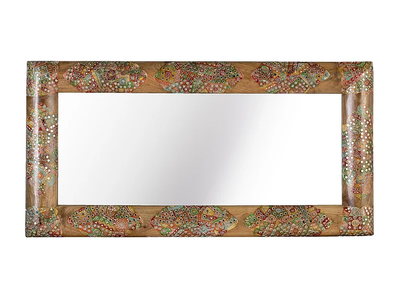 Miroir en bois de manguier avec mosaïques artisanales multicolores
