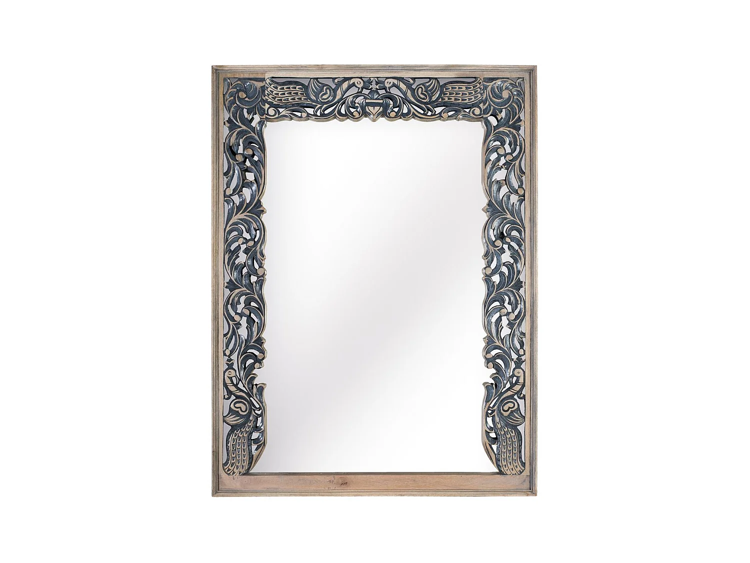 Miroir sculpté main en bois de manguier et finition bicolore
