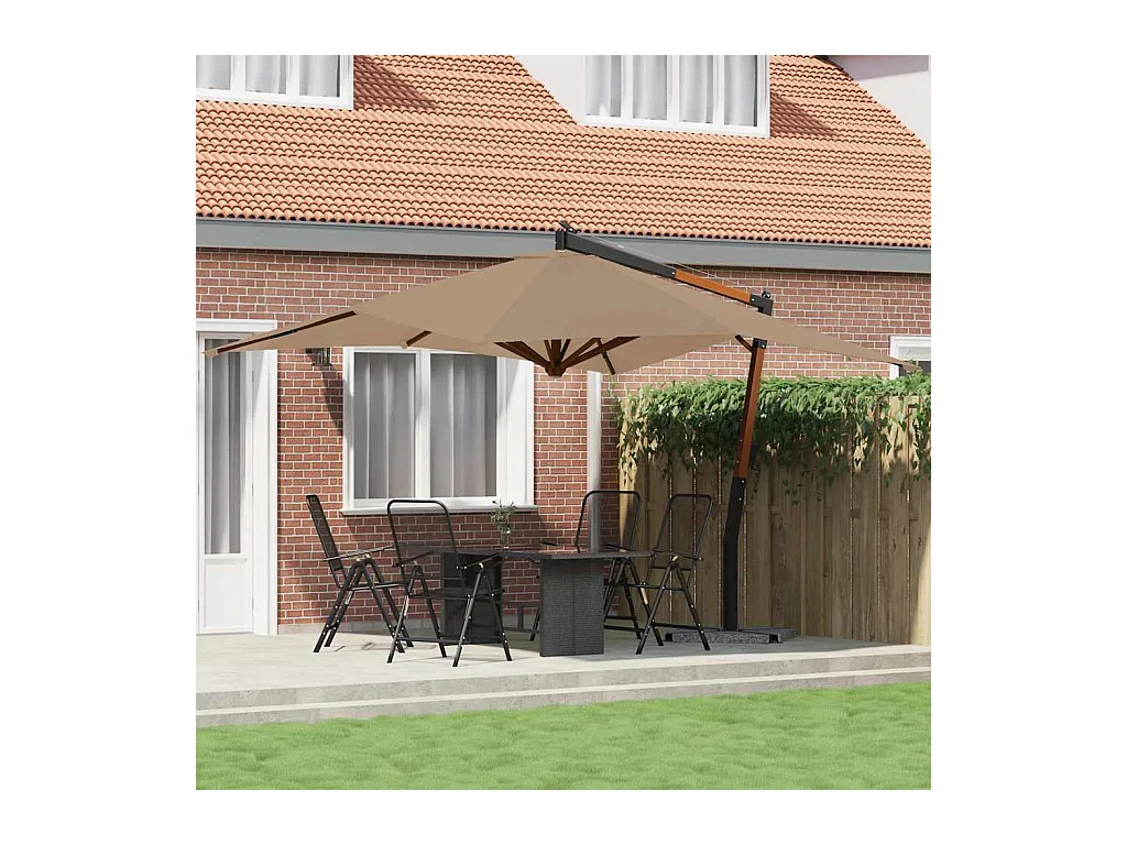 Tjerka  Sombrilla jardín voladiza con palo de madera taupe 400x300 cm