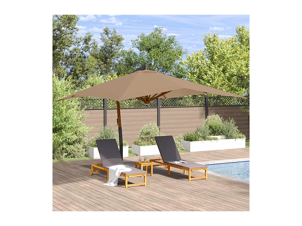 Tjerka  Sombrilla jardín voladiza con palo de madera taupe 400x300 cm