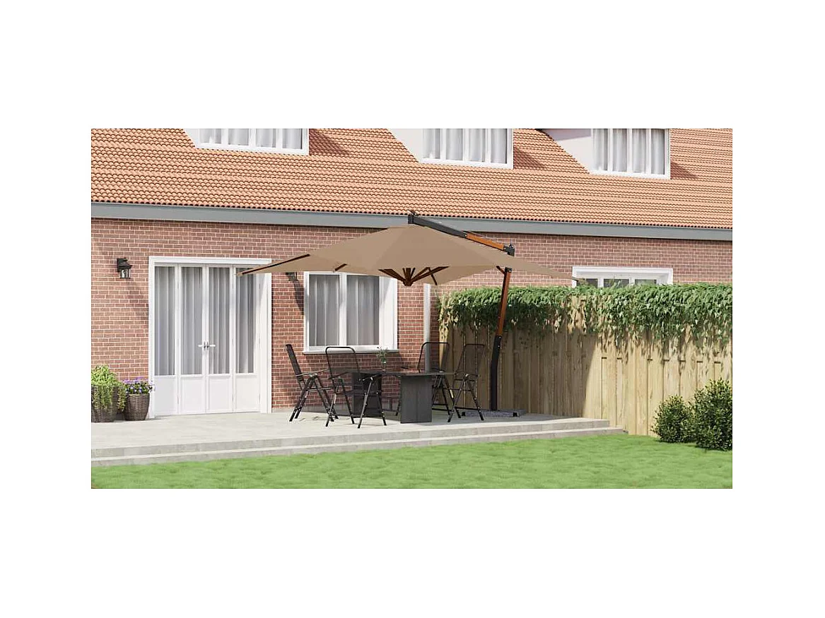 Tjerka  Sombrilla jardín voladiza con palo de madera taupe 400x300 cm